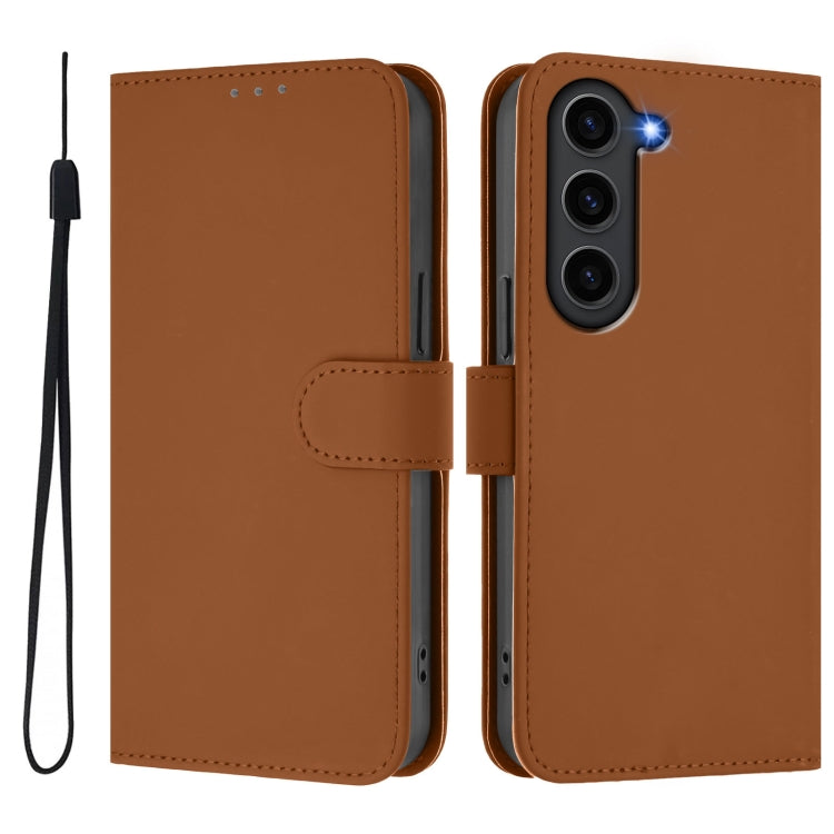 Skin Feel Solid Color Leather Phone Case with Lanyard, For Samsung Galaxy S23+ 5G