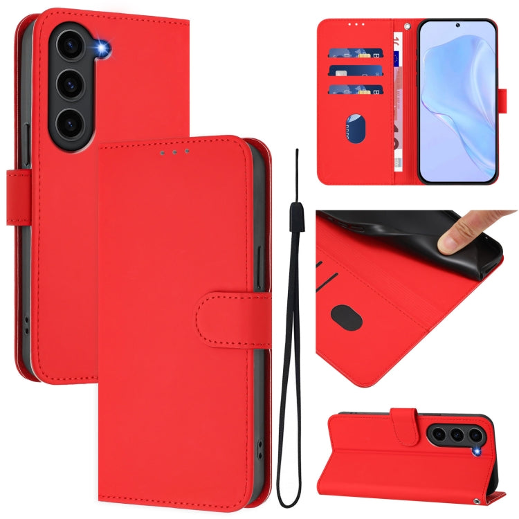 Skin Feel Solid Color Leather Phone Case with Lanyard, For Samsung Galaxy S23+ 5G