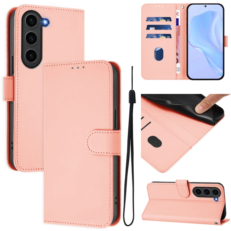 Skin Feel Solid Color Leather Phone Case with Lanyard, For Samsung Galaxy S23+ 5G