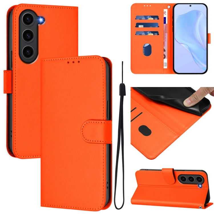 Skin Feel Solid Color Leather Phone Case with Lanyard, For Samsung Galaxy S23+ 5G
