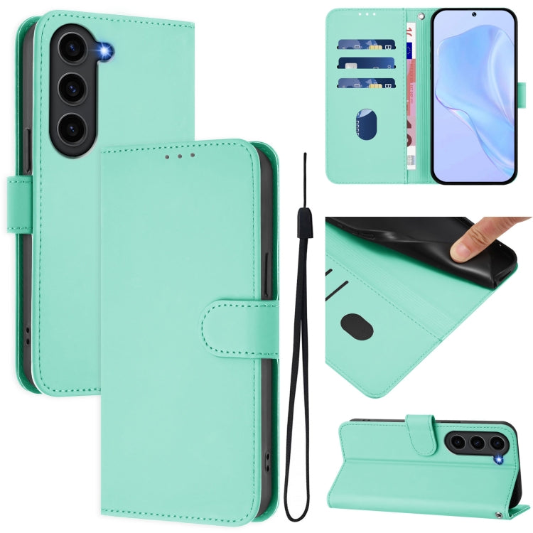 Skin Feel Solid Color Leather Phone Case with Lanyard, For Samsung Galaxy S23+ 5G