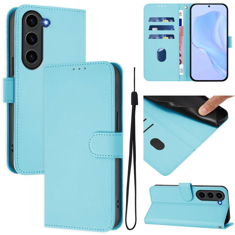 Skin Feel Solid Color Leather Phone Case with Lanyard, For Samsung Galaxy S23+ 5G