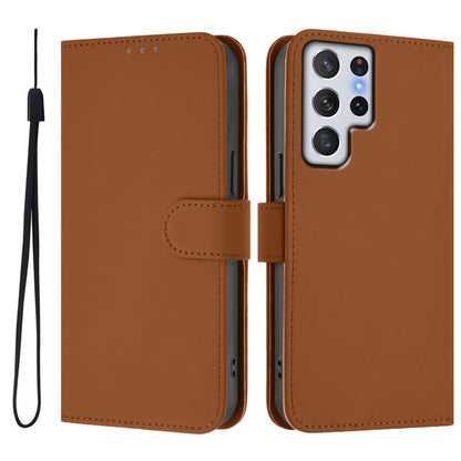 Skin Feel Solid Color Leather Phone Case with Lanyard, For Samsung Galaxy S22 Ultra 5G