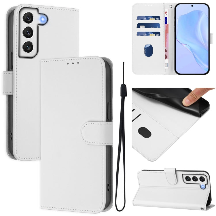 Skin Feel Solid Color Leather Phone Case with Lanyard, For Samsung Galaxy S22+ 5G