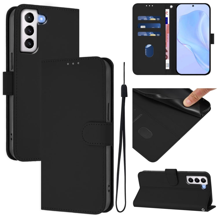 Skin Feel Solid Color Leather Phone Case with Lanyard, For Samsung Galaxy S21+ 5G