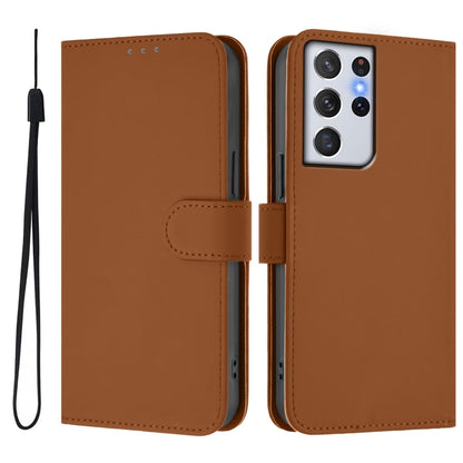 Skin Feel Solid Color Leather Phone Case with Lanyard, For Samsung Galaxy S21 Ultra 5G