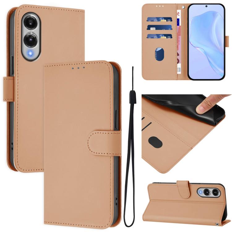 Skin Feel Solid Color Leather Phone Case with Lanyard, For Samsung Galaxy S25 Edge 5G