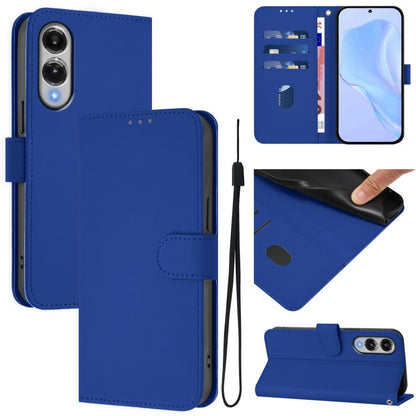 Skin Feel Solid Color Leather Phone Case with Lanyard, For Samsung Galaxy S25 Edge 5G
