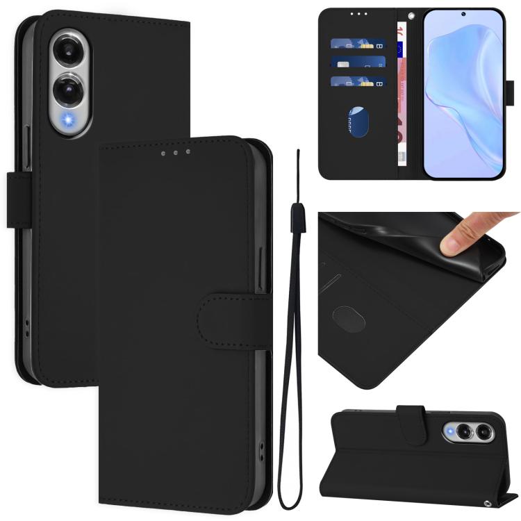 Skin Feel Solid Color Leather Phone Case with Lanyard, For Samsung Galaxy S25 Edge 5G