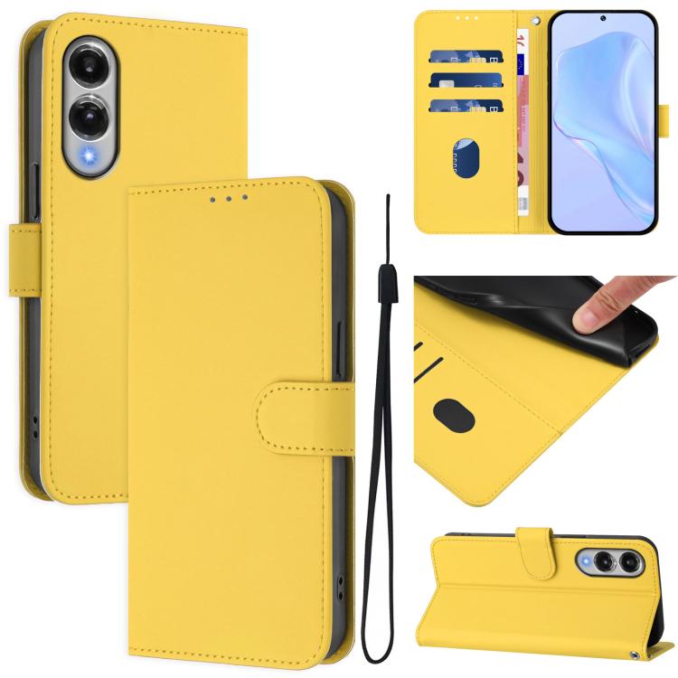 Skin Feel Solid Color Leather Phone Case with Lanyard, For Samsung Galaxy S25 Edge 5G
