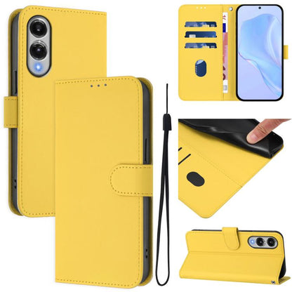 Skin Feel Solid Color Leather Phone Case with Lanyard, For Samsung Galaxy S25 Edge 5G