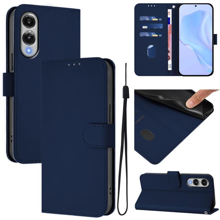 Skin Feel Solid Color Leather Phone Case with Lanyard, For Samsung Galaxy S25 Edge 5G
