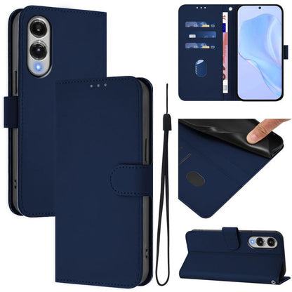 Skin Feel Solid Color Leather Phone Case with Lanyard, For Samsung Galaxy S25 Edge 5G