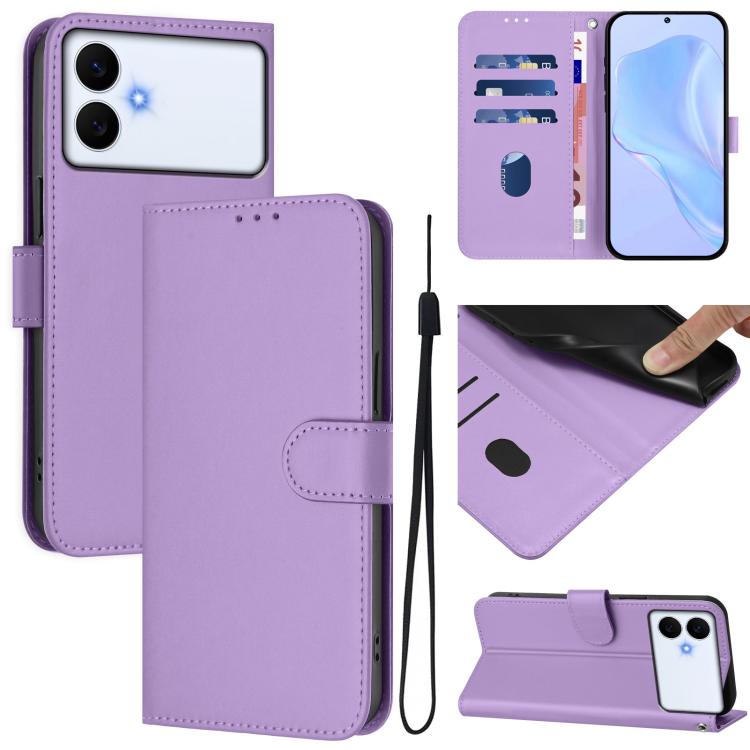 Skin Feel Solid Color Leather Phone Case with Lanyard, For Samsung Galaxy S26 Edge 5G