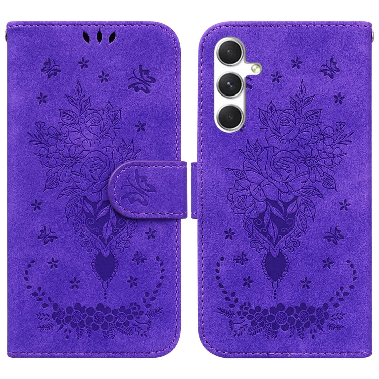 Butterfly Rose Embossed Leather Phone Case, For Samsung Galaxy S25 FE 5G, For Samsung Galaxy S25 Edge 5G, For Samsung Galaxy S25 5G, For Samsung Galaxy S25+ 5G