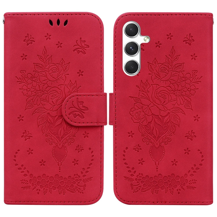 Butterfly Rose Embossed Leather Phone Case, For Samsung Galaxy S25 FE 5G, For Samsung Galaxy S25 Edge 5G, For Samsung Galaxy S25 5G, For Samsung Galaxy S25+ 5G