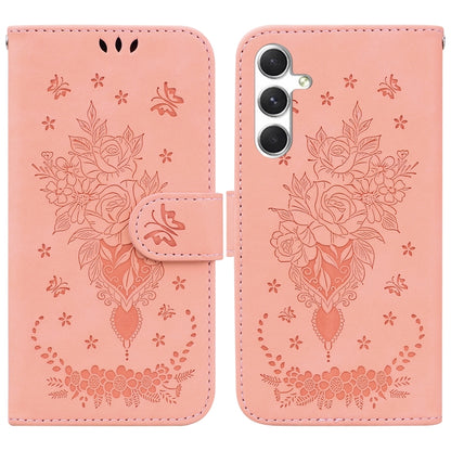 Butterfly Rose Embossed Leather Phone Case, For Samsung Galaxy S25 FE 5G, For Samsung Galaxy S25 Edge 5G, For Samsung Galaxy S25 5G, For Samsung Galaxy S25+ 5G