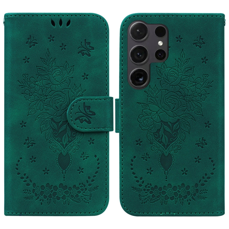 Butterfly Rose Embossed Leather Phone Case, For Samsung Galaxy S25 Ultra 5G