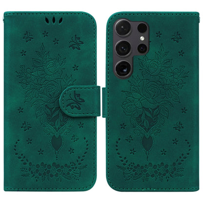 Butterfly Rose Embossed Leather Phone Case, For Samsung Galaxy S25 Ultra 5G