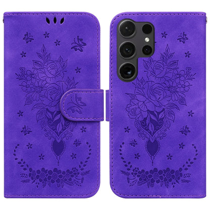 Butterfly Rose Embossed Leather Phone Case, For Samsung Galaxy S25 Ultra 5G