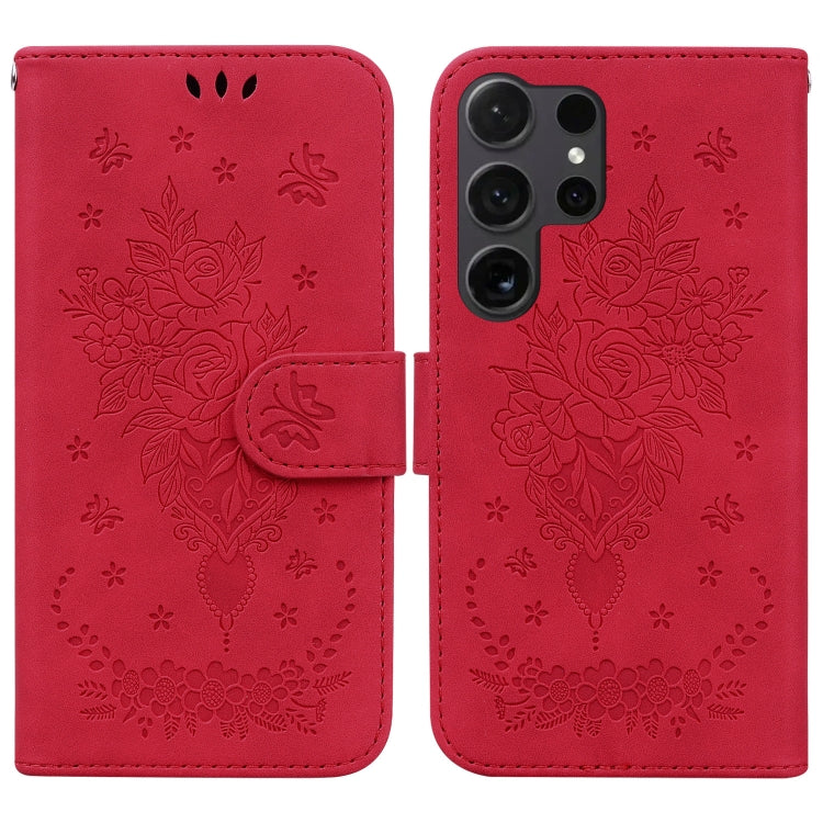 Butterfly Rose Embossed Leather Phone Case, For Samsung Galaxy S25 Ultra 5G