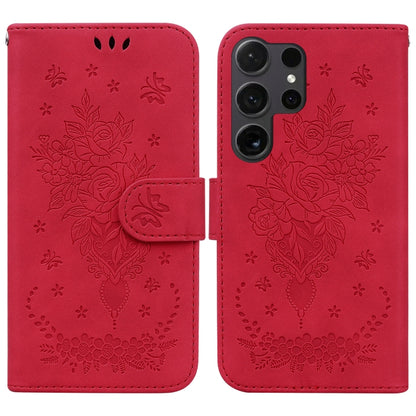 Butterfly Rose Embossed Leather Phone Case, For Samsung Galaxy S25 Ultra 5G