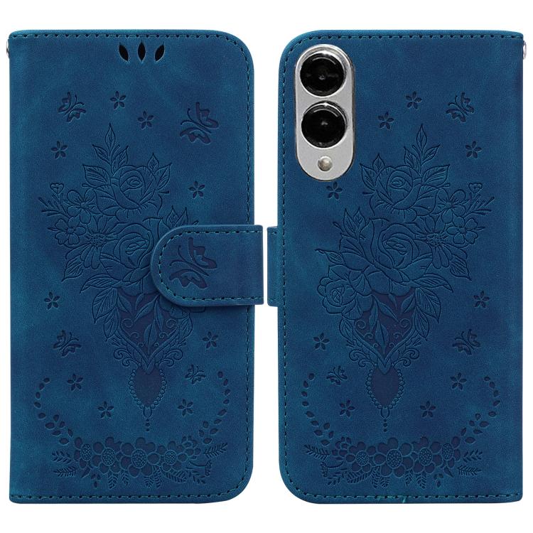 Butterfly Rose Embossed Leather Phone Case, For Samsung Galaxy S25 FE 5G, For Samsung Galaxy S25 Edge 5G, For Samsung Galaxy S25 5G, For Samsung Galaxy S25+ 5G