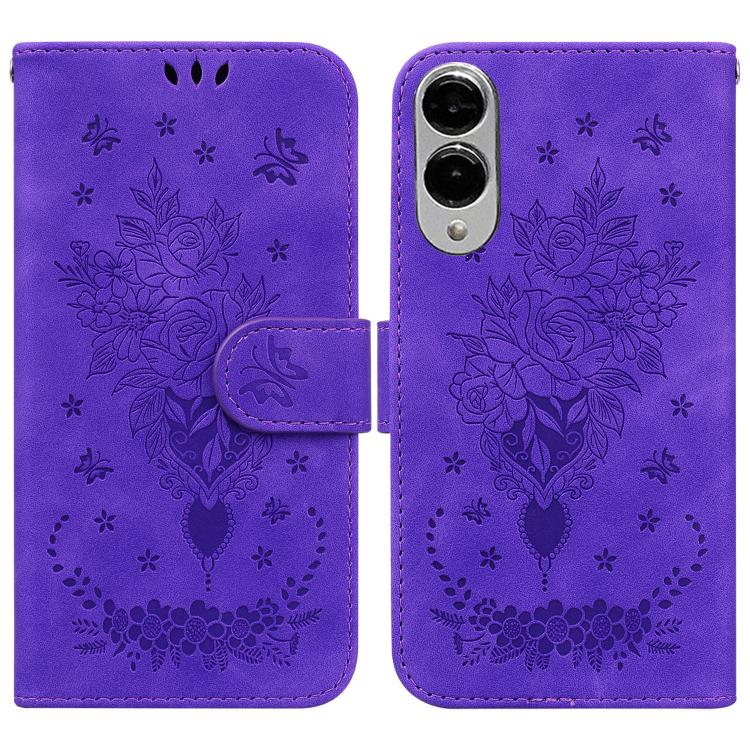 Butterfly Rose Embossed Leather Phone Case, For Samsung Galaxy S25 FE 5G, For Samsung Galaxy S25 Edge 5G, For Samsung Galaxy S25 5G, For Samsung Galaxy S25+ 5G