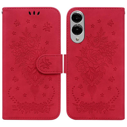 Butterfly Rose Embossed Leather Phone Case, For Samsung Galaxy S25 FE 5G, For Samsung Galaxy S25 Edge 5G, For Samsung Galaxy S25 5G, For Samsung Galaxy S25+ 5G