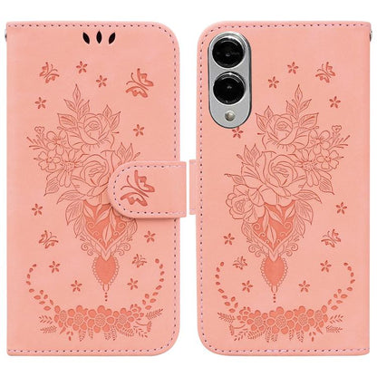 Butterfly Rose Embossed Leather Phone Case, For Samsung Galaxy S25 FE 5G, For Samsung Galaxy S25 Edge 5G, For Samsung Galaxy S25 5G, For Samsung Galaxy S25+ 5G
