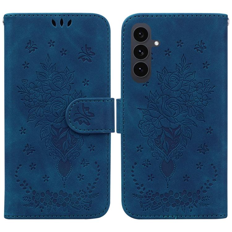 Butterfly Rose Embossed Leather Phone Case, For Samsung Galaxy S25 FE 5G, For Samsung Galaxy S25 Edge 5G, For Samsung Galaxy S25 5G, For Samsung Galaxy S25+ 5G