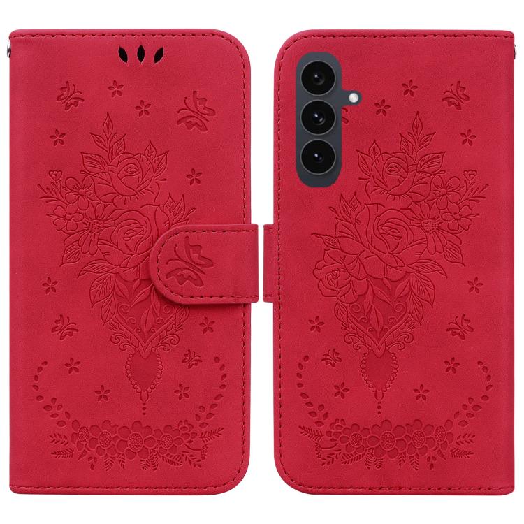 Butterfly Rose Embossed Leather Phone Case, For Samsung Galaxy S25 FE 5G, For Samsung Galaxy S25 Edge 5G, For Samsung Galaxy S25 5G, For Samsung Galaxy S25+ 5G