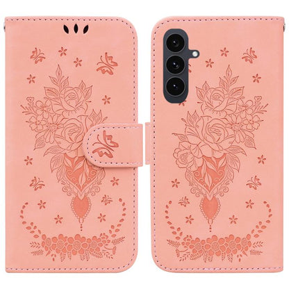 Butterfly Rose Embossed Leather Phone Case, For Samsung Galaxy S25 FE 5G, For Samsung Galaxy S25 Edge 5G, For Samsung Galaxy S25 5G, For Samsung Galaxy S25+ 5G