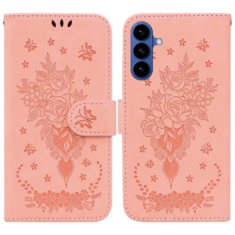 Butterfly Rose Embossed Leather Phone Case, For Samsung Galaxy S26+ 5G, For Samsung Galaxy S26 Edge 5G, For Samsung Galaxy S26 Ultra 5G, For Samsung Galaxy S26 5G