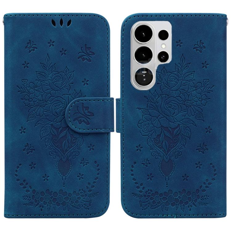 Butterfly Rose Embossed Leather Phone Case, For Samsung Galaxy S26+ 5G, For Samsung Galaxy S26 Edge 5G, For Samsung Galaxy S26 Ultra 5G, For Samsung Galaxy S26 5G