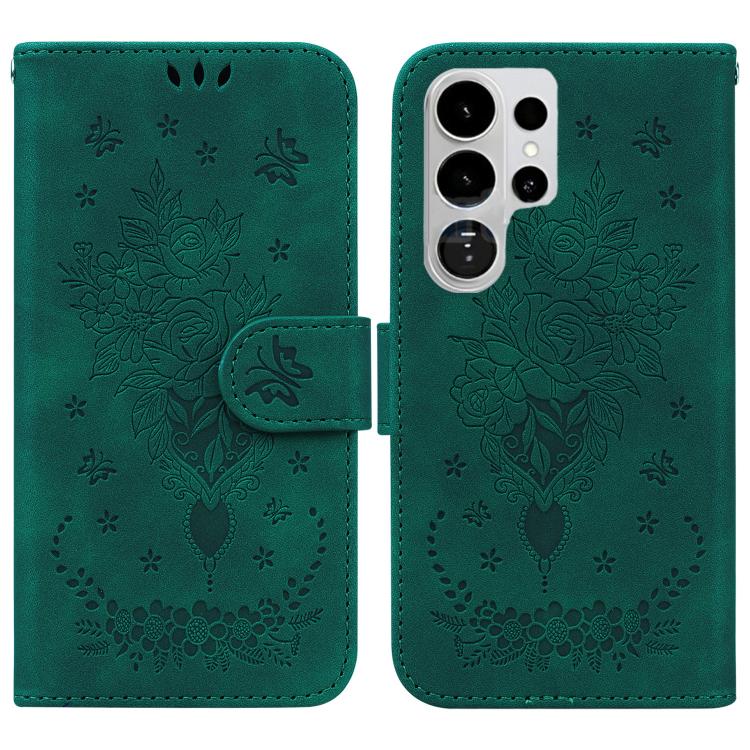 Butterfly Rose Embossed Leather Phone Case, For Samsung Galaxy S26+ 5G, For Samsung Galaxy S26 Edge 5G, For Samsung Galaxy S26 Ultra 5G, For Samsung Galaxy S26 5G