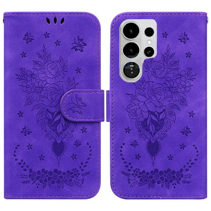 Butterfly Rose Embossed Leather Phone Case, For Samsung Galaxy S26+ 5G, For Samsung Galaxy S26 Edge 5G, For Samsung Galaxy S26 Ultra 5G, For Samsung Galaxy S26 5G