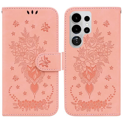 Butterfly Rose Embossed Leather Phone Case, For Samsung Galaxy S26+ 5G, For Samsung Galaxy S26 Edge 5G, For Samsung Galaxy S26 Ultra 5G, For Samsung Galaxy S26 5G