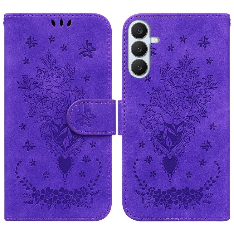 Butterfly Rose Embossed Leather Phone Case, For Samsung Galaxy S26+ 5G, For Samsung Galaxy S26 Edge 5G, For Samsung Galaxy S26 Ultra 5G, For Samsung Galaxy S26 5G