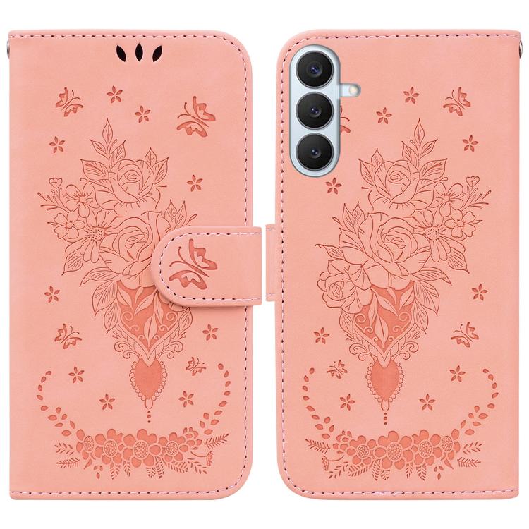 Butterfly Rose Embossed Leather Phone Case, For Samsung Galaxy S26+ 5G, For Samsung Galaxy S26 Edge 5G, For Samsung Galaxy S26 Ultra 5G, For Samsung Galaxy S26 5G