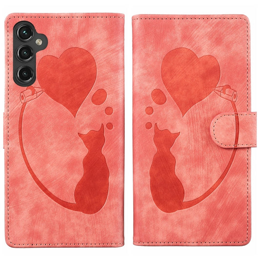 Pen Heart Cat Embossed Leather Phone Case, For Samsung Galaxy S25 5G, For Samsung Galaxy S25+ 5G, For Samsung Galaxy S25 Ultra 5G