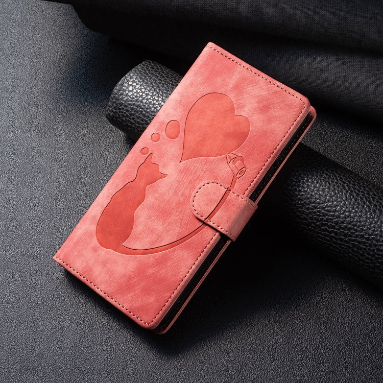 Pen Heart Cat Embossed Leather Phone Case, For Samsung Galaxy S25 5G, For Samsung Galaxy S25+ 5G, For Samsung Galaxy S25 Ultra 5G