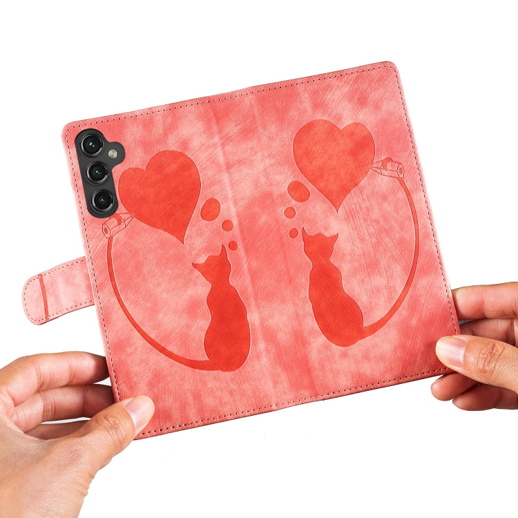 Pen Heart Cat Embossed Leather Phone Case, For Samsung Galaxy S25 5G, For Samsung Galaxy S25+ 5G, For Samsung Galaxy S25 Ultra 5G