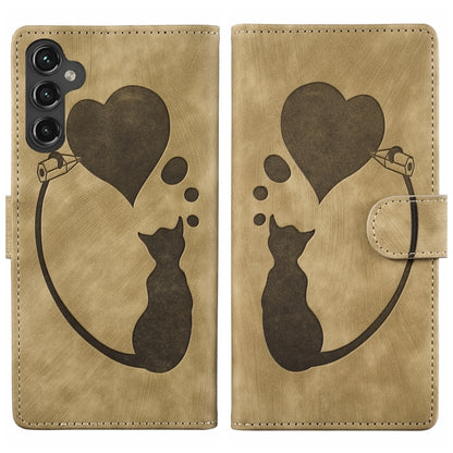Pen Heart Cat Embossed Leather Phone Case, For Samsung Galaxy S25 FE 5G, For Samsung Galaxy S25 5G, For Samsung Galaxy S25+ 5G, For Samsung Galaxy S25 Ultra 5G