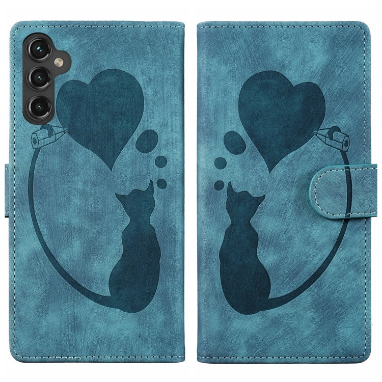 Pen Heart Cat Embossed Leather Phone Case, For Samsung Galaxy S25 5G, For Samsung Galaxy S25+ 5G, For Samsung Galaxy S25 Ultra 5G