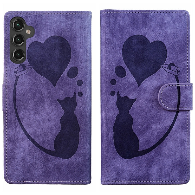 Pen Heart Cat Embossed Leather Phone Case, For Samsung Galaxy S25 FE 5G, For Samsung Galaxy S25 5G, For Samsung Galaxy S25+ 5G, For Samsung Galaxy S25 Ultra 5G