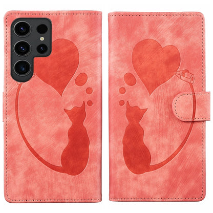 Pen Heart Cat Embossed Leather Phone Case, For Samsung Galaxy S25 FE 5G, For Samsung Galaxy S25 5G, For Samsung Galaxy S25+ 5G, For Samsung Galaxy S25 Ultra 5G