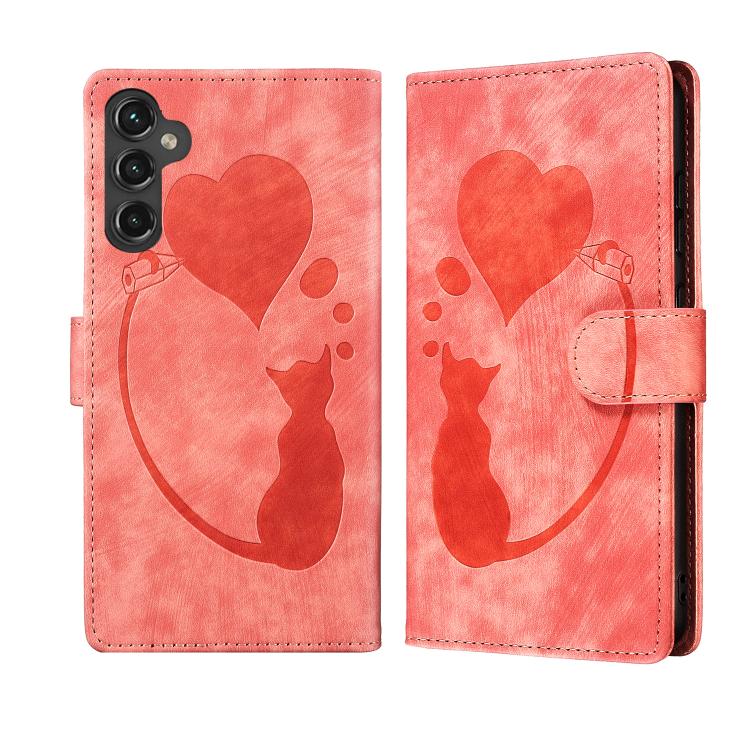 Pen Heart Cat Embossed Leather Phone Case, For Samsung Galaxy S25 FE 5G, For Samsung Galaxy S25 5G, For Samsung Galaxy S25+ 5G, For Samsung Galaxy S25 Ultra 5G
