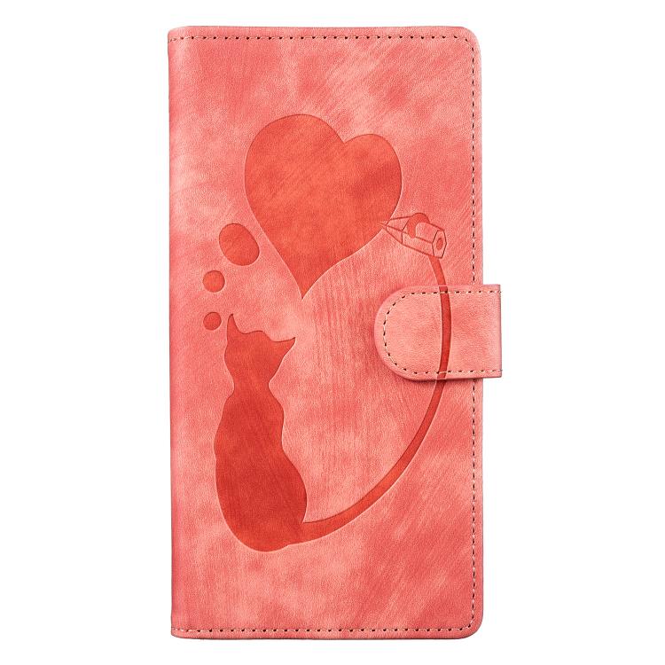Pen Heart Cat Embossed Leather Phone Case, For Samsung Galaxy S25 FE 5G, For Samsung Galaxy S25 5G, For Samsung Galaxy S25+ 5G, For Samsung Galaxy S25 Ultra 5G