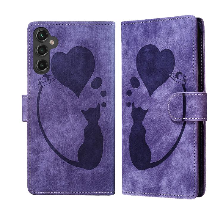 Pen Heart Cat Embossed Leather Phone Case, For Samsung Galaxy S25 FE 5G, For Samsung Galaxy S25 5G, For Samsung Galaxy S25+ 5G, For Samsung Galaxy S25 Ultra 5G